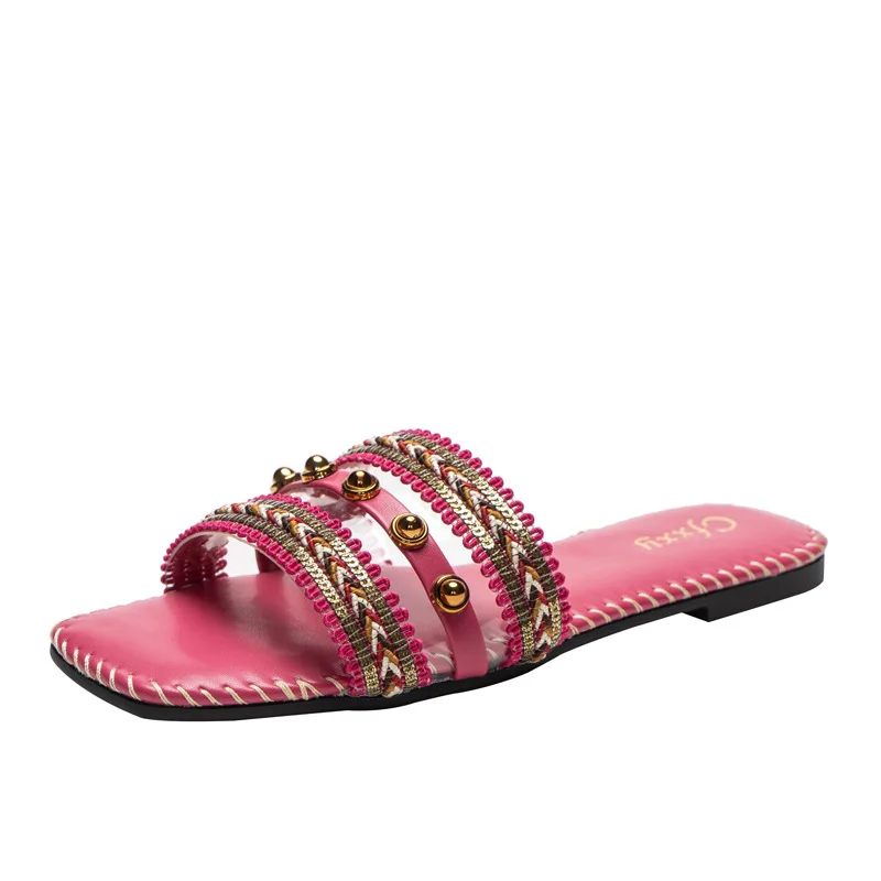 

Beige Heeled Sandals Shoes Slippers Soft Slides Slipers Women Black Comfort Transparent 2021 Flat Scandals Solid Casual Rome PU
