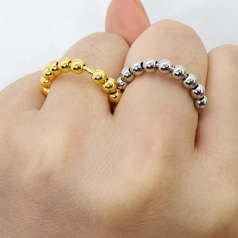 

Stainless Steel Size 6 Rings Micro-movement Bead Rotatable Anxiety Decompression Friendship Jewelry Bts Merch Accessories