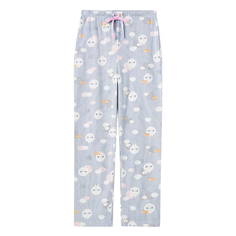Blue striped sheep Женские Пижамные брюки THREEGUN, хлопок, для сна, дышащие, свободные, с оборками, для женщин, с принтом, с эластичной талией, домашние штаны - Цвет: Blue striped sheep