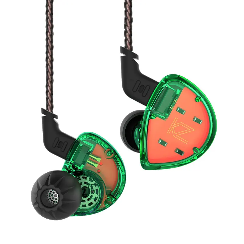 green no mic KZ ES4 BA+ DD наушники в ухо гибридная гарнитура HIFI бас наушники для KZ ZST ZSN PRO AS10 ZS10 PRO CCA C10 - Цвет: green no mic