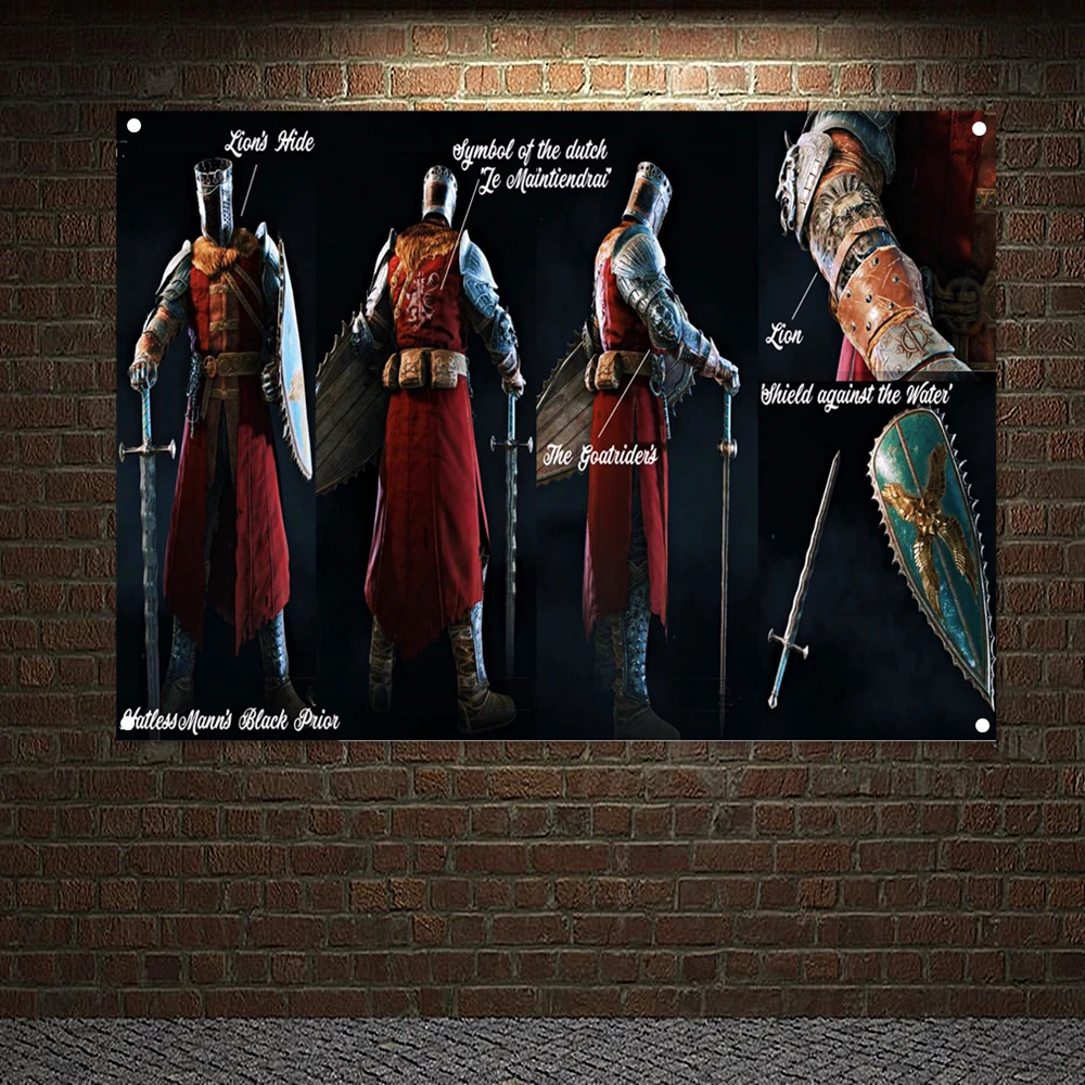 

Ancient Military Art Banners Flags, Mounted Templar Charging Into Battle Poster Canvas Painting, Knights Templar Wall Hanging U6