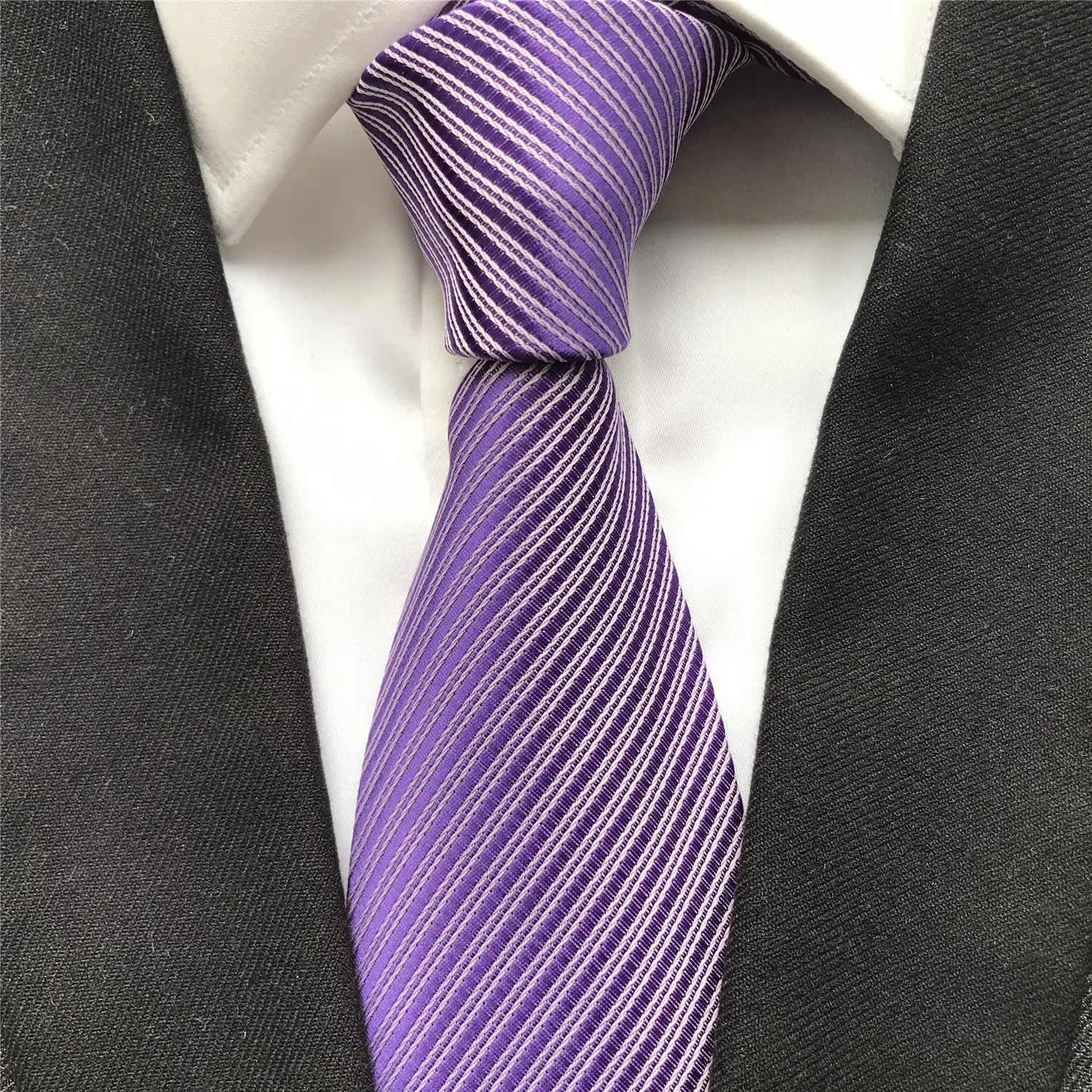 

10 cm Width New Design Men's Ties Jacquard Woven Neck Tie Lavender Purple Striped Neckties for Wedding