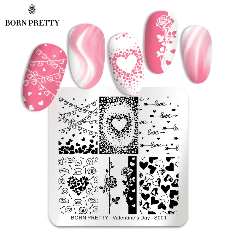 BORN PRETTY День Святого Валентина штампованные пластины для ногтей Lover and Kiss