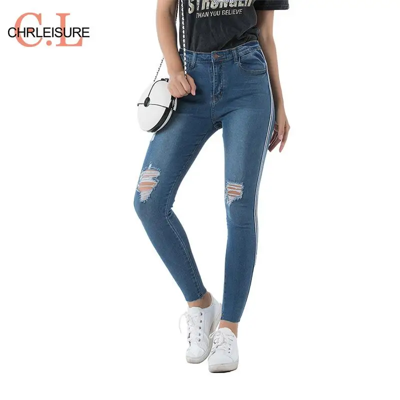 CHRLEISURE женские обтягивающие джинсы джинсовые брюки с дырками узкие повседневные