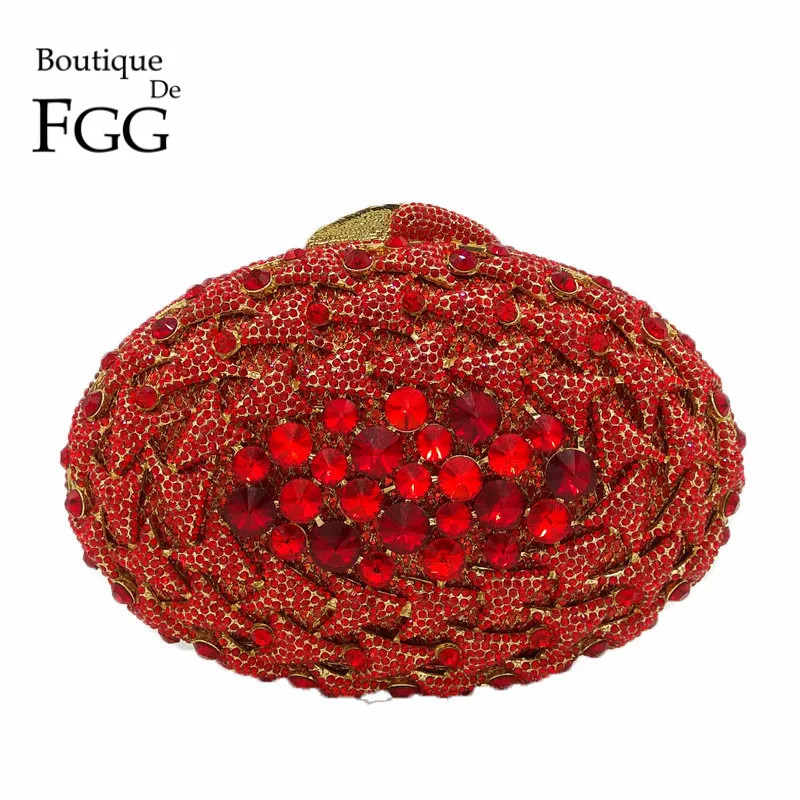 Женский металлический клатч Boutique De FGG красный с кристаллами и стразами вечерняя