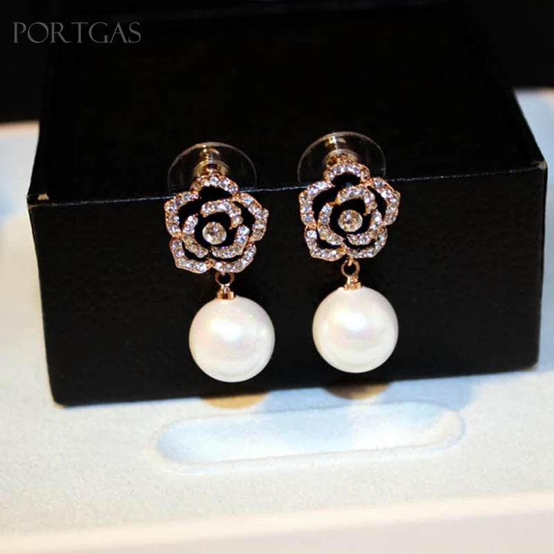 Chich Camellia серьги подвески в форме цветка cc Boucle d'oreille femme pendante Висячие жемчужные