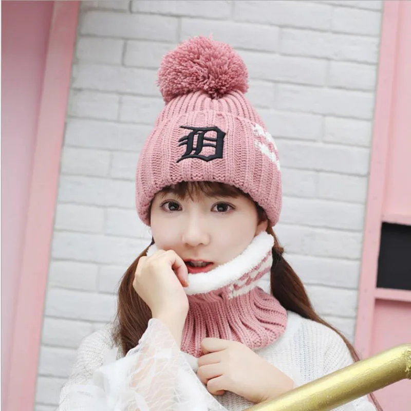Для девочек лыжный новый бренд большой мех помпоны вязаный шарик шапки шарф