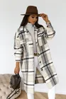 Женское зимнее пальто в клетку, теплое длинное пальто в клетку из смешанной шерсти в стиле ретро, Повседневная Уличная одежда, 2021
