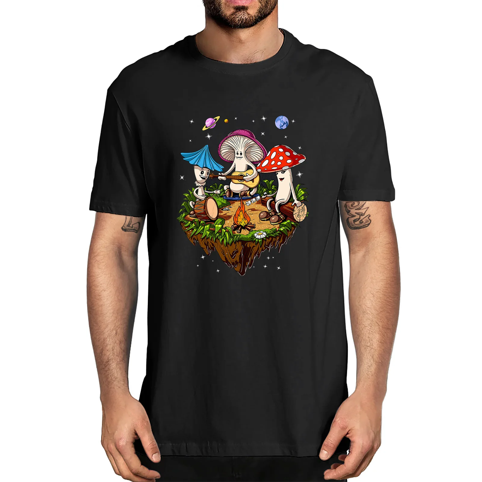 

Unisex Hippie Mushrooms Camping Psychedelic Forest Fungi Festival Vintage Funny Tshirt Men's T-Shirt Streetwear Tee