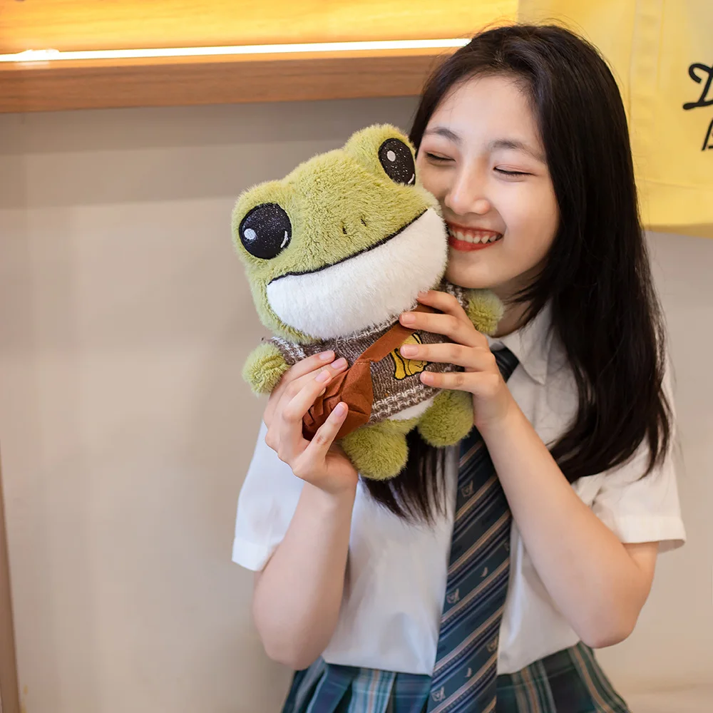 29cm Cute Cartoon Frog With Scarf Sweater Backpack Plush Toys Stuffed Soft Animals Pillow Dolls For Kids Girls Birthday Gifts | Игрушки и