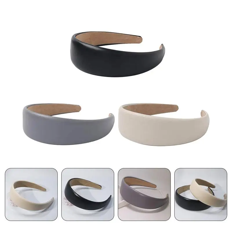 

3pcs Solid Color PU Fashion Headdress Wide Brim Headband Hair Hoops Hair Accessories