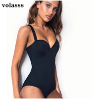 2021 new high quality swimsuit solid color swimwear women underwire gathered swimming suit one piece monokini deep v beachwear
