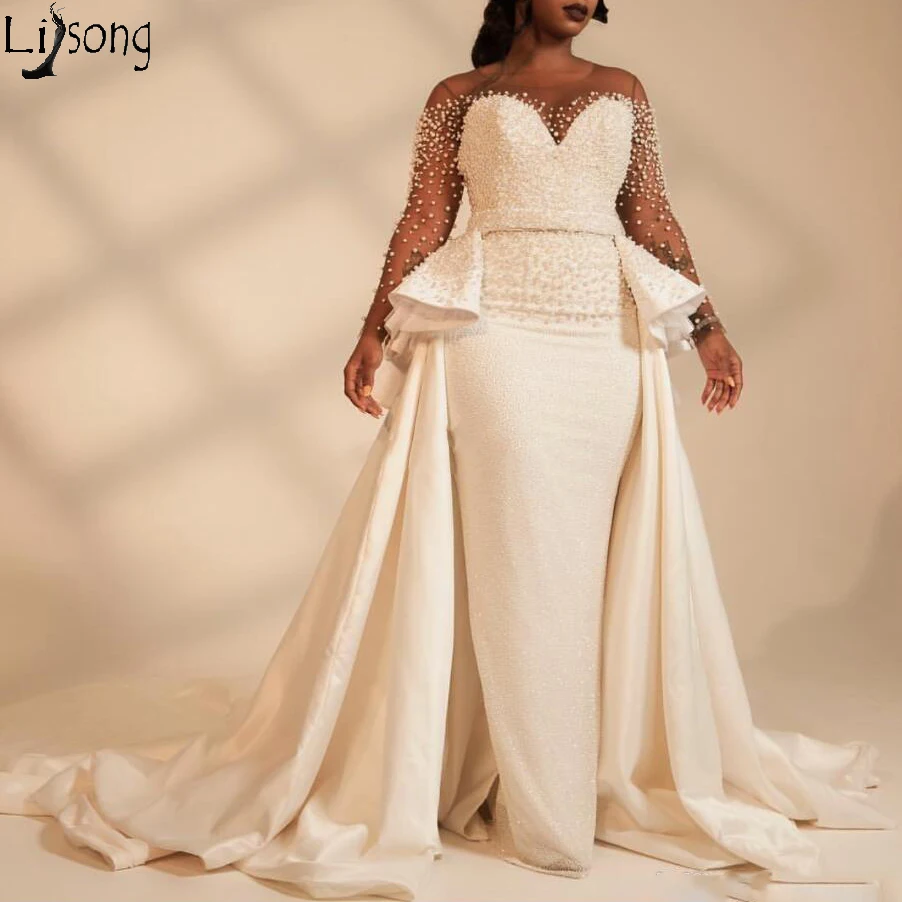 2019 Свадебные платья русалки в африканском стиле с длинным рукавом и отвесным