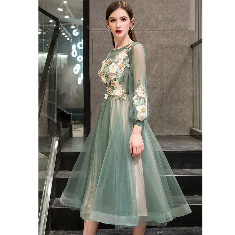It's Yiiya Evening Dress Elegant O-Neck Appliques Plus Size Robe De Soiree Applieus Women Party Night Dresses E773