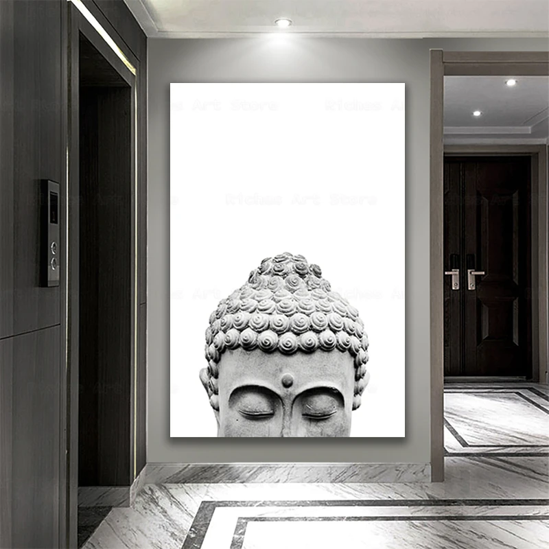 

Wall Art Picture Painting Buddhism Home Decor Zen Buddha Head Statue Poster Motivational Quostes Canvas Print Minimalist