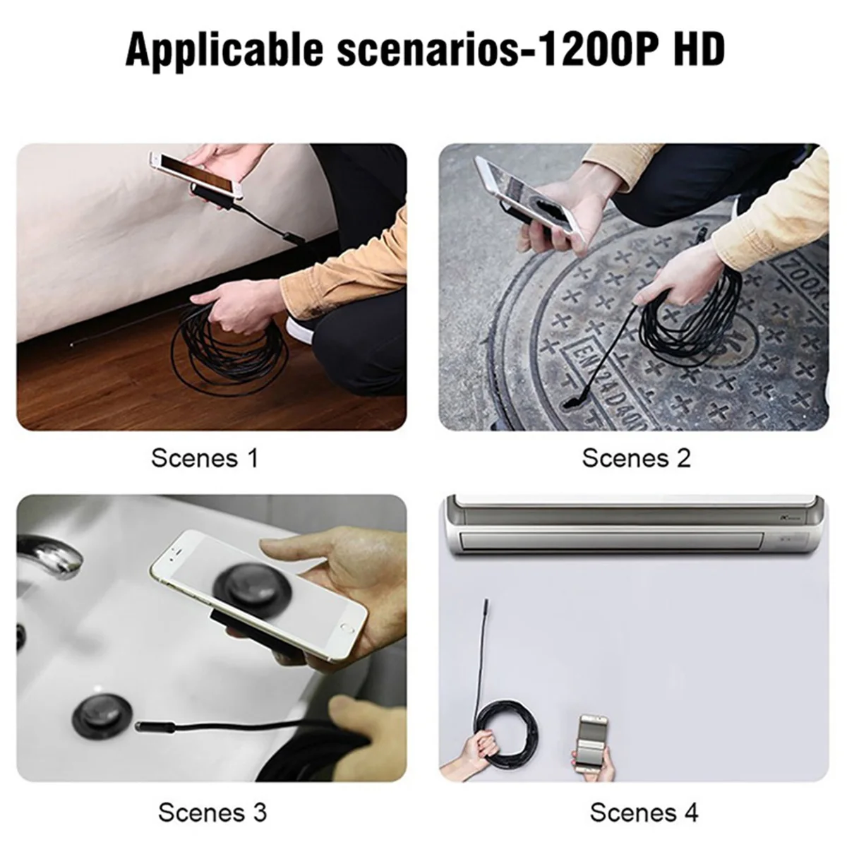 

SOONHUA 8LED WIFI Endoscope Camera Wireless Transmitter Waterproof Semi-Rigid Cable 1/5 Inch Sensor Inspection Camera 1200P HD