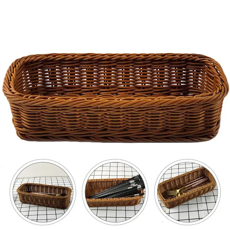 

1Pc Plastic Rattan Woven Japanese Style Chopsticks Fork Storage Basket