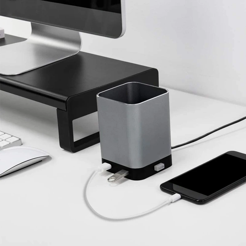 

Vaydeer Usb Pen Holder Dark Silver Aluminum Pen Pencil Holder With 4 Usb 2.0 Ports