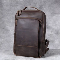 simple vintage high quality crazy horse cowhide mens laptop backpack outdoor travel natural genuine leather womens bagpack
