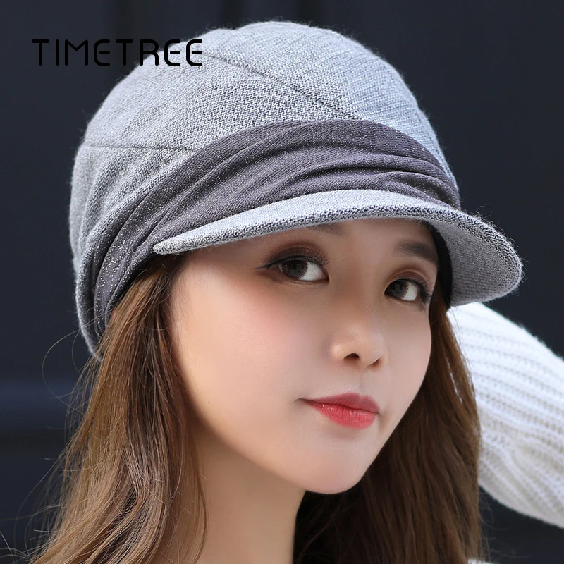 Модные шикарные шапки женские зимние шерстяные берет шляпа темно-синие мягкие