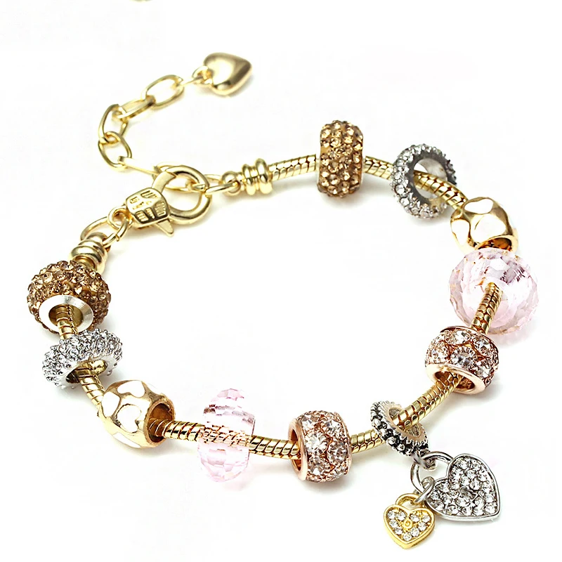 Золотые браслеты в форме сердца очаровательные оригинальные безопасная цепочка