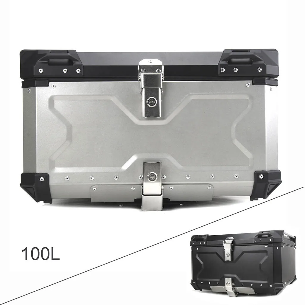 للبيع 100L 80L 65L 55L 45L 36L 32 العالمي للدراجات النارية العلوي الخلفي الذيل صندوق أمتعة خوذة تخزين الجذع الألومنيوم صندوق أدوات مقاوم للماء