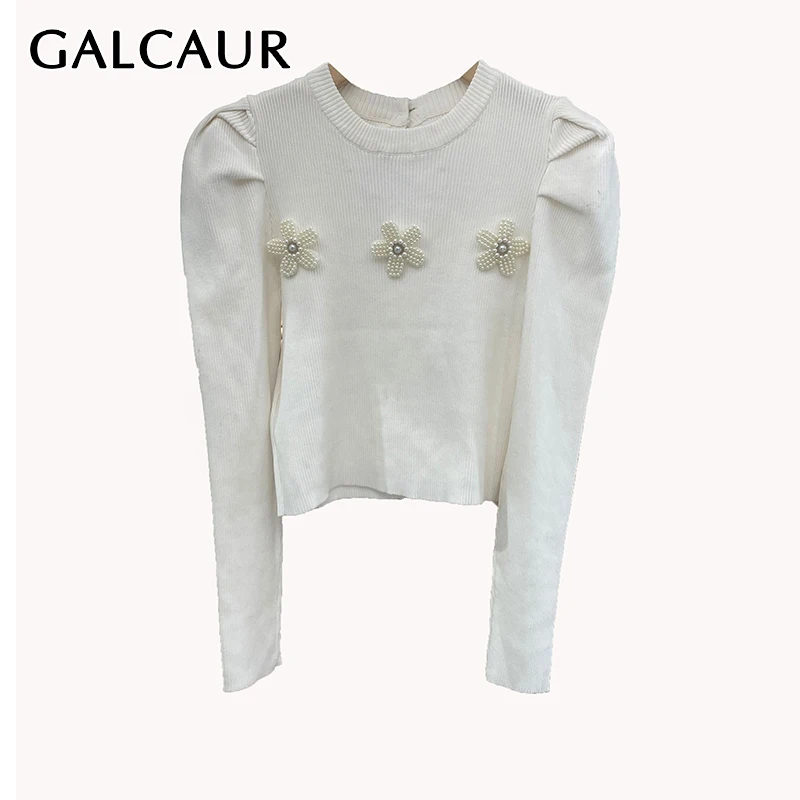 

GALCAUR Korean Fashion Patchwork Floral Sweater For Women Round Collar Long Sleeve Loose Pullovers Female Clothing Autumn 2021