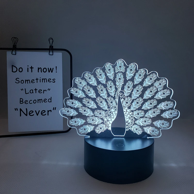 Светодиодный ночсветильник 3D с павлиньим хвостом сменная Настольная лампа