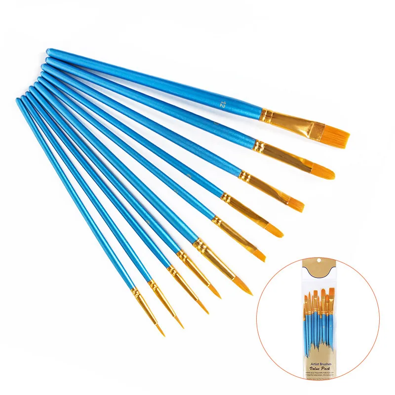 

Кисти для рисования акварелью и гуашью BGLN, 10 шт./набор, набор нейлоновых кистей для живописи различных форм, с круглыми и заостренными концам...