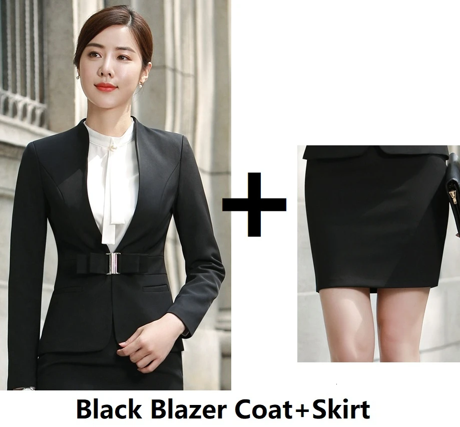 Black Skirt Suits Модные винные официальные костюмы, дизайнерские профессиональные брючные костюмы с пиджаком и брюками для женщин, Офисная Рабочая одежда, блейзеры, комплекты - Цвет: Black Skirt Suits