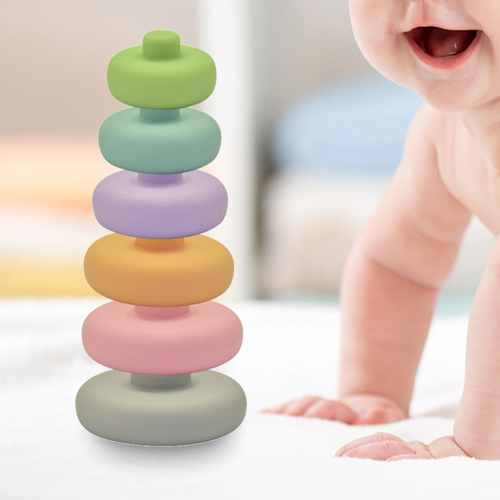 

Kids Silicone Baby Toy Stacking Rings Toys Rainbow Activity Stacker Toy