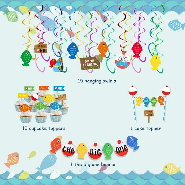 JOYMEMO The Big One Fishing Party Supplies Gone Fishing Hanging