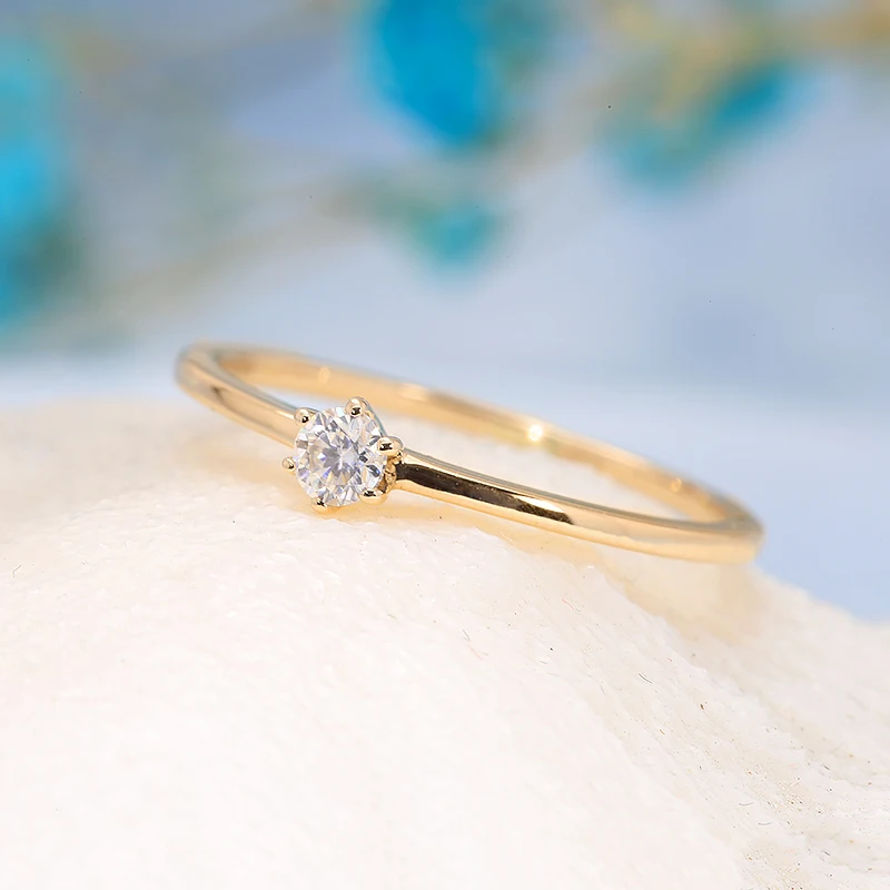 

0.1ct GH Color Si Round Cut Real Natural Diamond or Moissanite Engagement Ring Solid 10K Yellow Gold for Women Lady