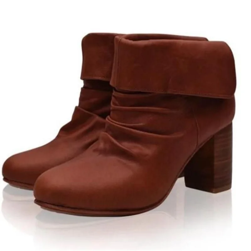 

Women's boots 2021 autumn and winter women's boots new round toe thick heel high heel short boots natural volume women's boots