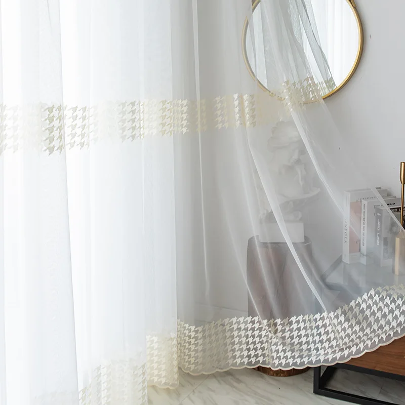

2023 New Modern Light Luxury Nordic Embroidered Houndstooth Curtains for Living Dining Room Bedroom