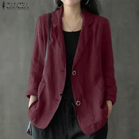 elegant cotton blazers womens autumn coats zanzea 2021 casual long sleeve outwears female single button overcoats solid tunic