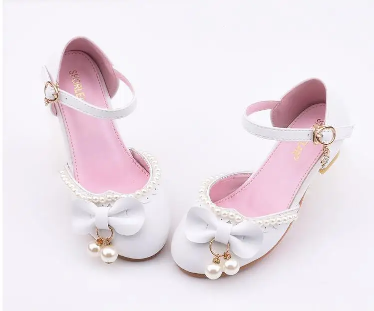 Детские школьные кожаные туфли для маленьких девочек принцессы с жемчугом