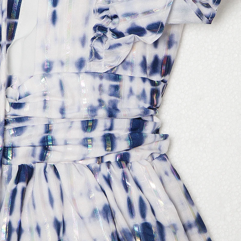 

SISPELL Print Hit Color Dresses For Female V Neck Patchwork Ruffle Lace Up Bowknot High Waist Slimming Women's Elegant Dress