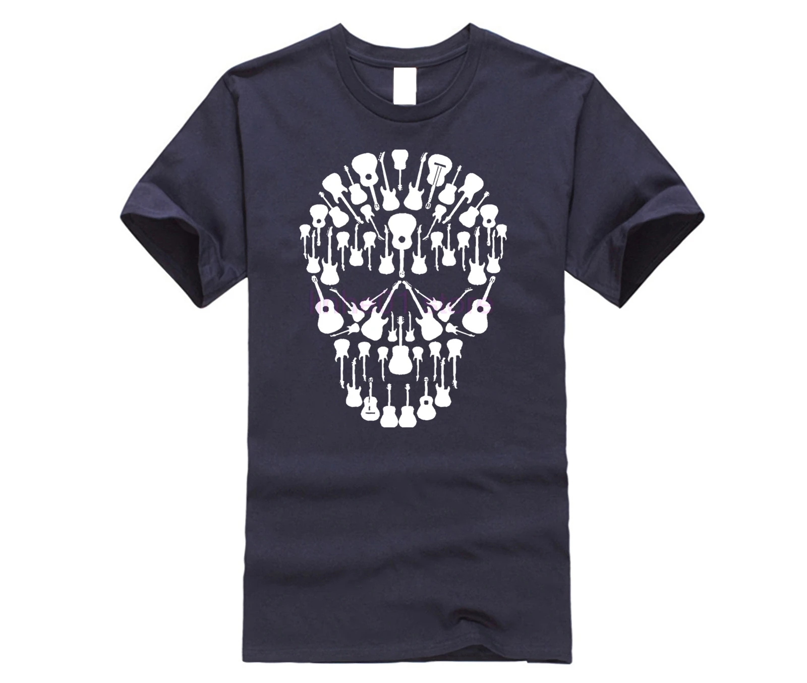 Черно-белая музыкальная футболка с черепом для гитары мужская летняя круглым