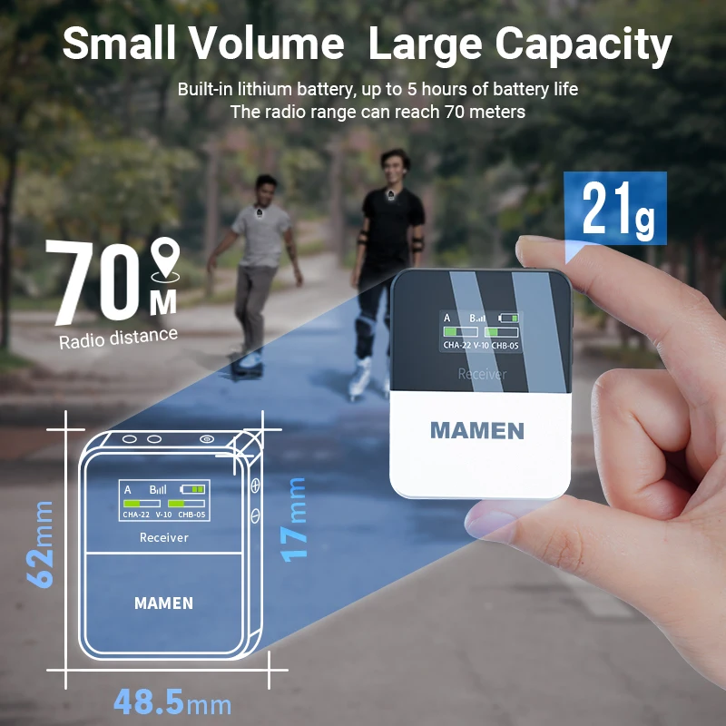 Беспроводной петличный микрофон MAMEN Mini UHF с аккумулятором 800 мАч 50 м пикап для