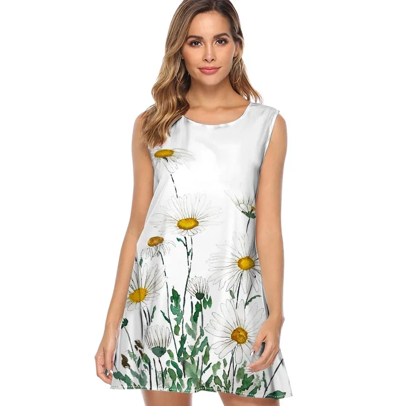 Women Loose Dress 2019 Vintage Camera Flowers Power Garden Boho Beach Vestidos Sleeveless O Neck Summer Mini Chiffon |