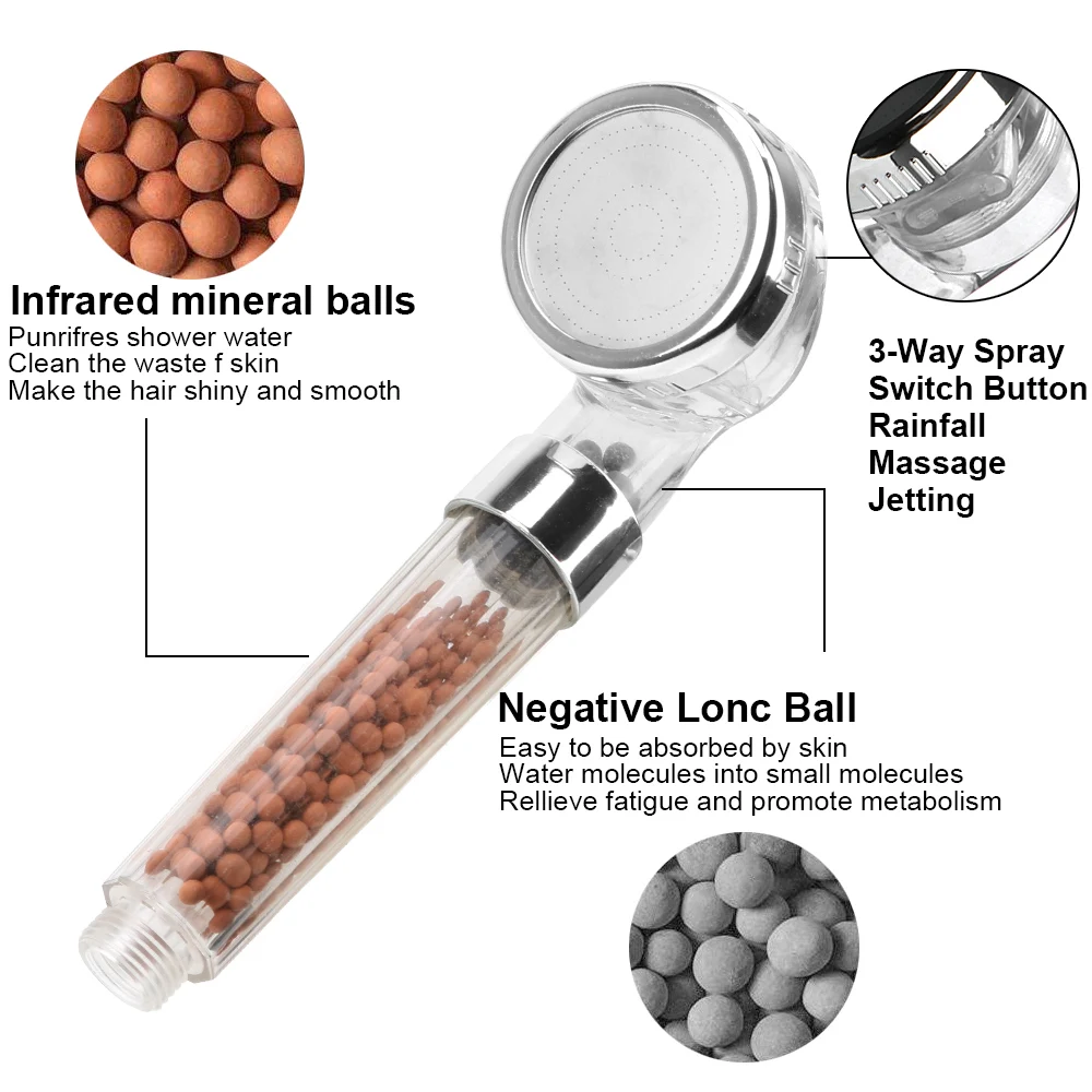 

Adjustable Bath Shower Head Anion Filter 3 Modes High Pressure Bathroom Facilities Shower SPA Nozzle Jetting Shower Head