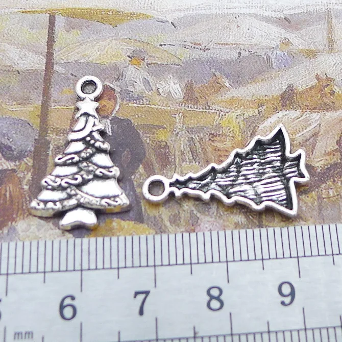 

20PCS/Lot 15mm*25mm Pendant Antique Silver Color Christmas Trees Charms For DIY Jewelry Making Handmade Craft