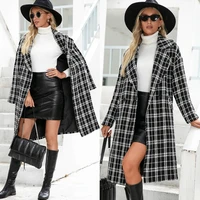 jacket women coat women 2021 temperament suit double breasted collar long wool coat houndstooth plaid trench coat