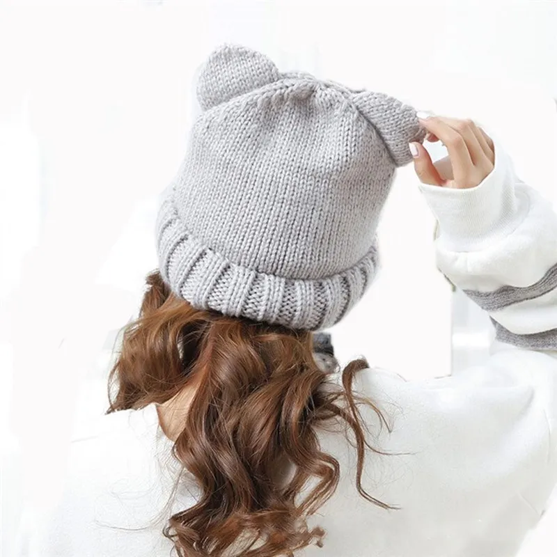 

Obawa Fashion Women Cute Winter Beanies Hat Cat Ears Soft Skullcap Beanies Hat Cap Girls Female Fashion Design bonnet