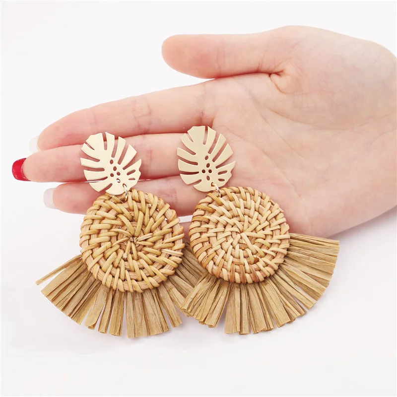 Серьги женские серьги из ротанга и соломы ручной работы с тропическим