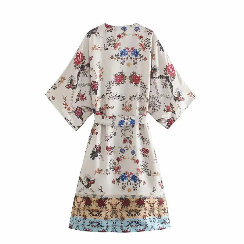 

ZA Summer Women Dress 2021 With Blet Dress Kimono Style Fashion Floral Printed Long Party Vestido Elegant Girls Causal Outfits