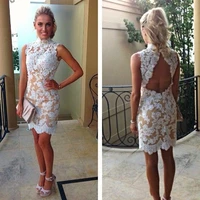 vintage lace cocktail dresses high collar short prom dress lining short party backless appliques gowns summer fall custom made