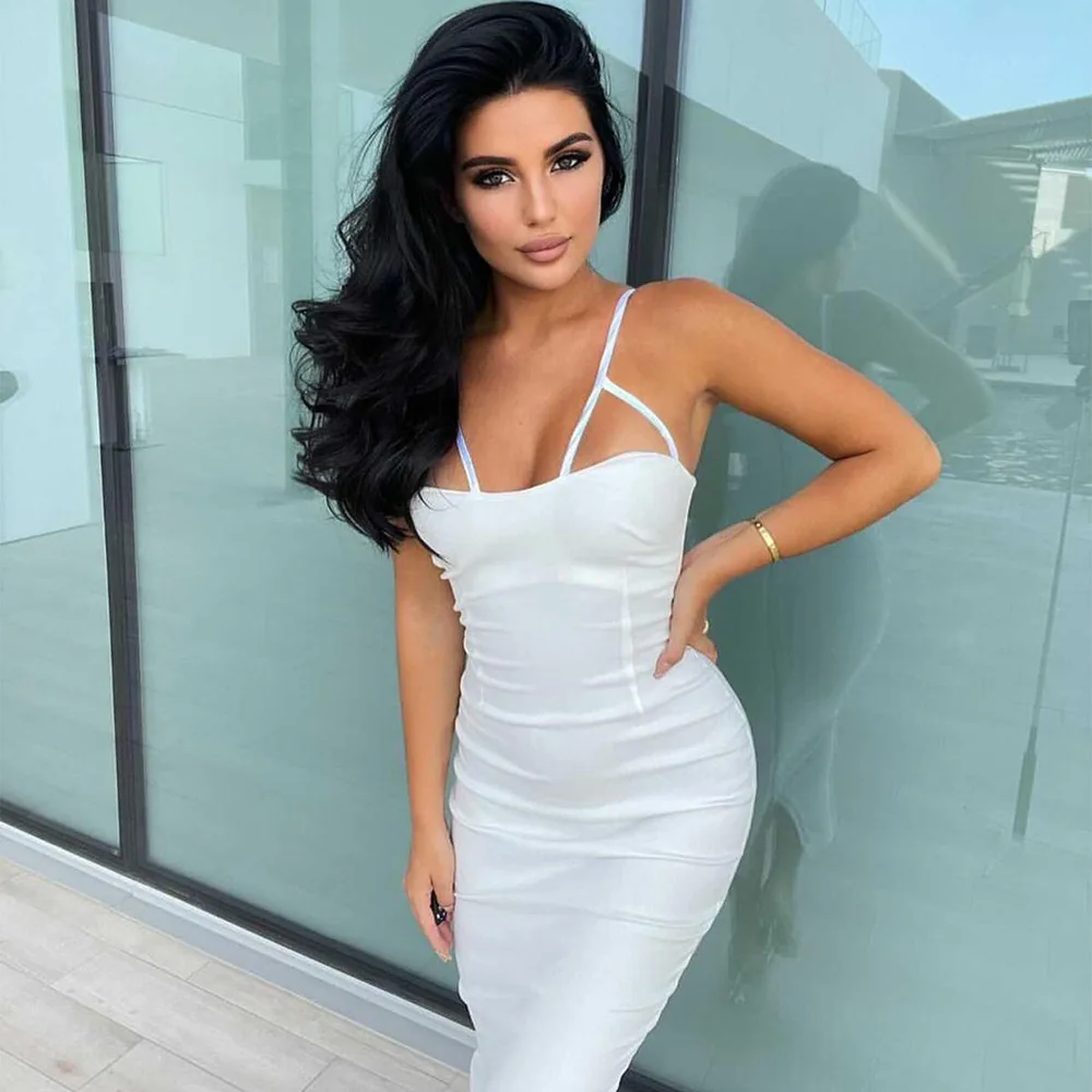 

Y2K 2022 Summer Hollow Out Bodycon Folds Tie Front Dress Women Drawstring Sexy Spaghetti Strap Mini Dresses Party HOT