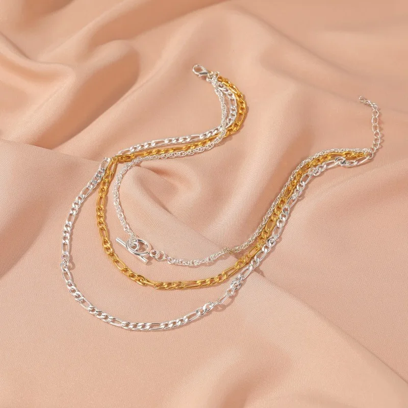 

FUN-BEAUTY New Ladies Accessories Chain Necklace with A Character Buckle Punk Style Exaggerated Short Multi-layer Clavicle Chain
